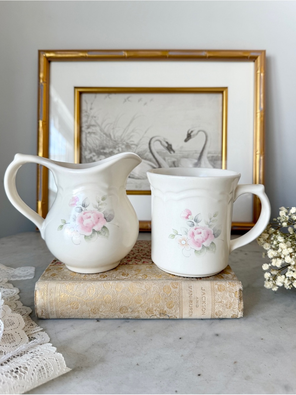 Vintage Pfaltzgraff Tea Rose Creamer & Coffee Cup 🌸
